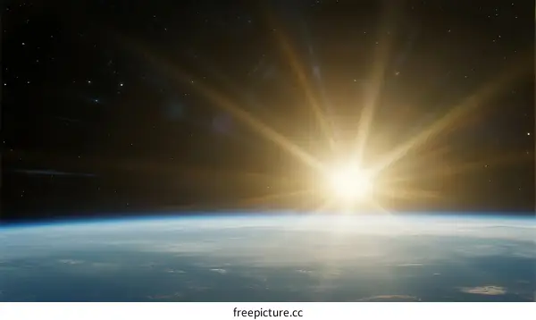 Sun Rising Over Earth's Horizon in Space