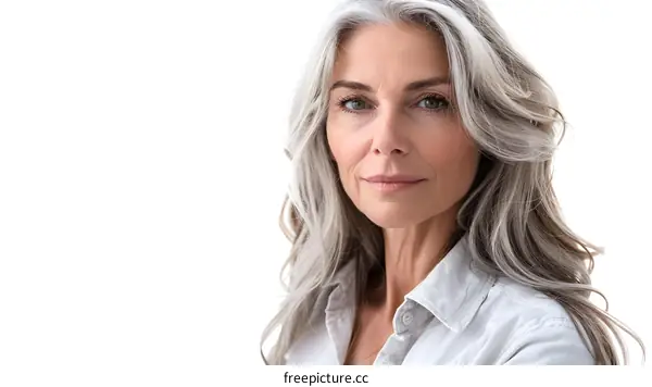 portrait of a beautiful middle-aged woman with gray hair