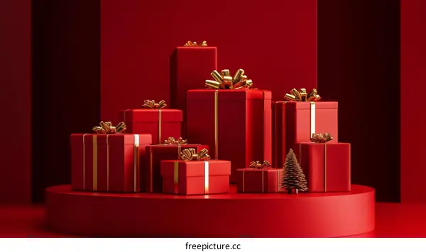 Red Gift Boxes on a Red Platform