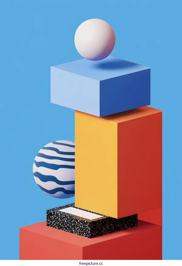 Abstract 3D Geometric Shapes with Blue and Red Color Scheme