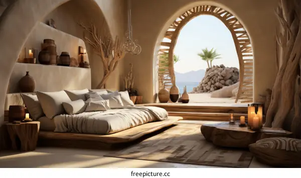 Cozy bedroom with a stunning view of the sea