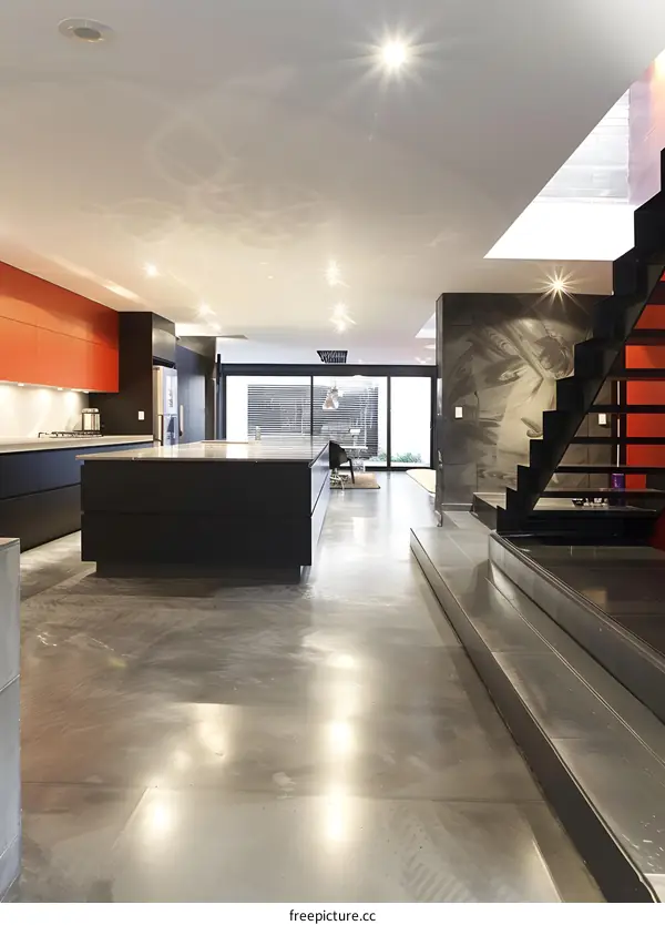 Modern Kitchen Interior Design with Black and Red Accents