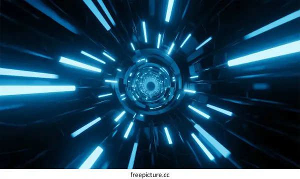 Abstract Futuristic Blue Tunnel with Digital Light Effects