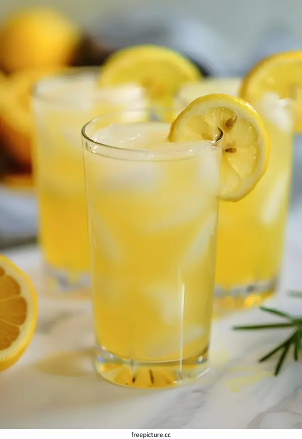 Refreshing Summer Lemonade with Lemon Wedges and Ice
