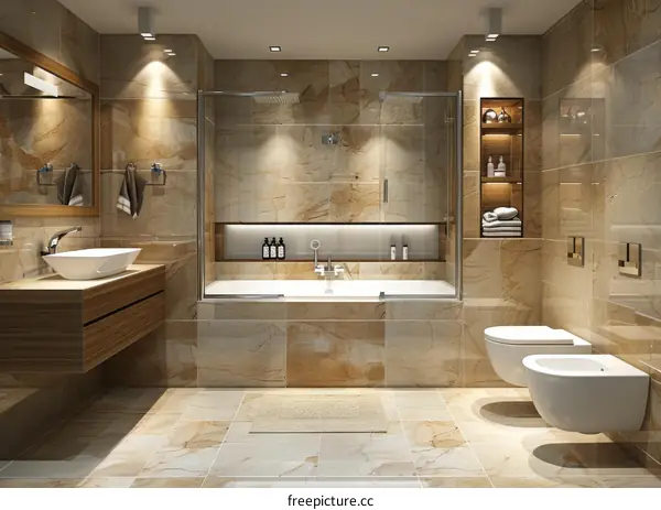 Modern Elegant Beige Bathroom with Tiles