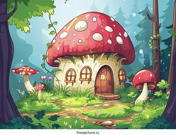 Cute Mushroom House In A Forest