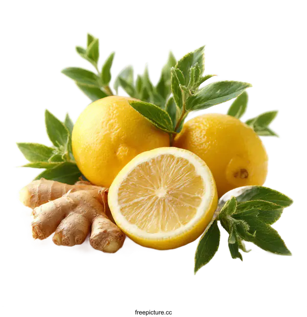 [Transparent Background PNG]Fresh Lemon and Ginger Composition