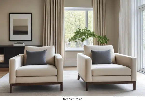 Modern Beige Living Room with Armchairs