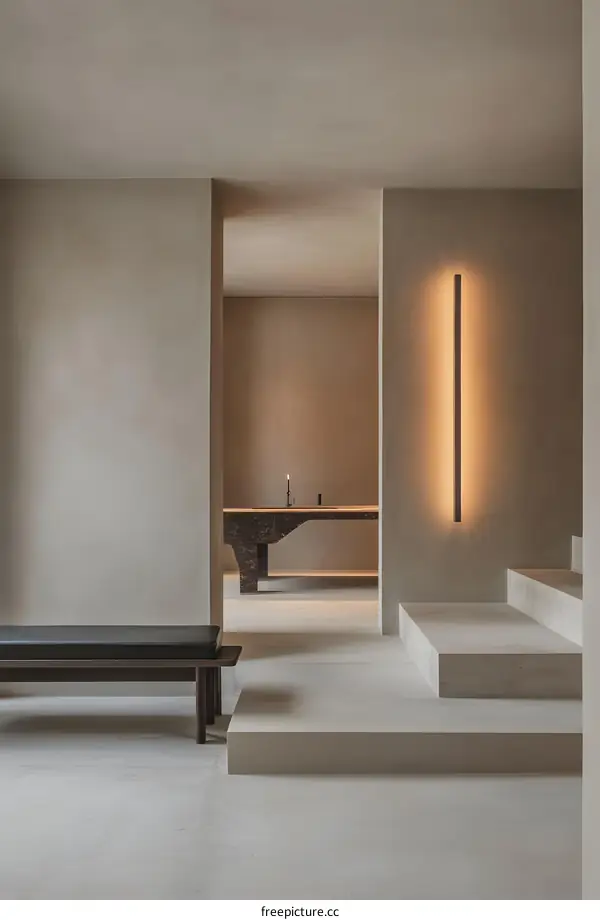 Minimalist Interior Design with Modern Lighting and Stone Table