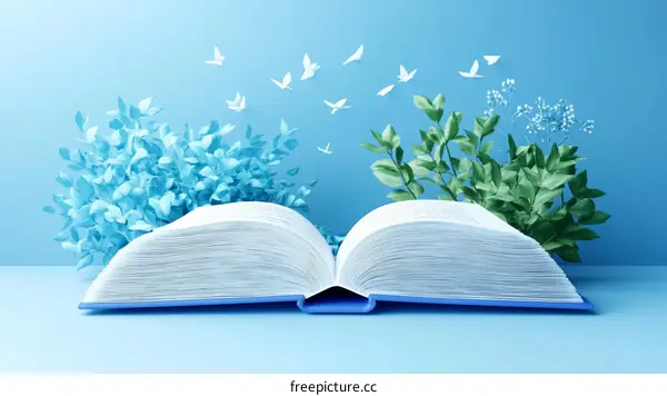 Open Book with Nature Illustration