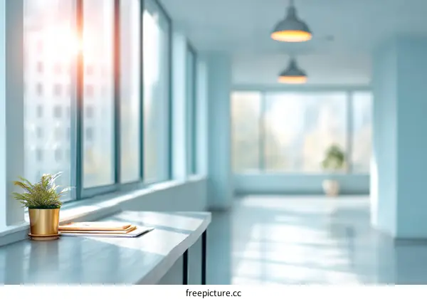 Modern Office Corridor with Large Windows