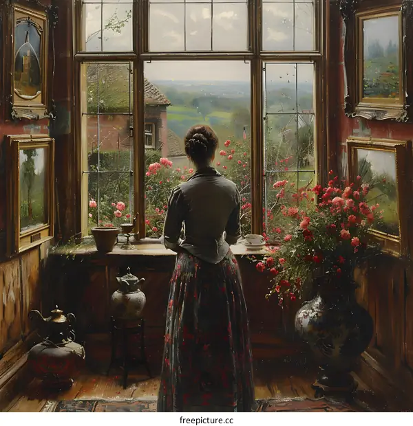 elegant woman standing by the window