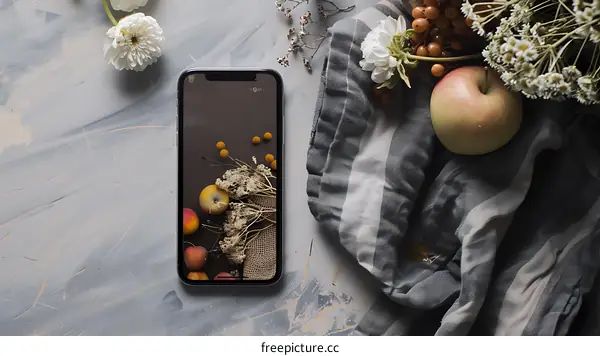 Close Up of a Smartphone With a Still Life Image on the Screen