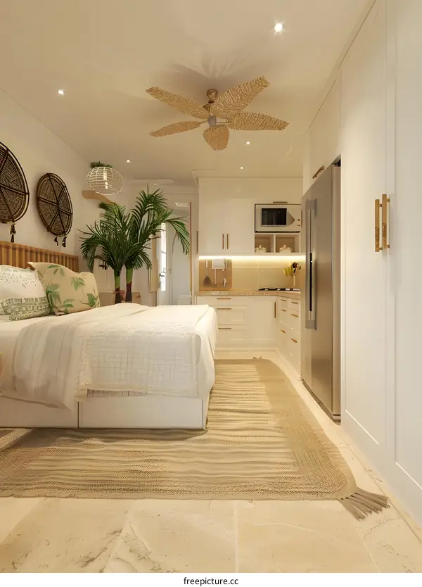 Modern Coastal Bedroom Interior Design with White Walls and Wooden Accents
