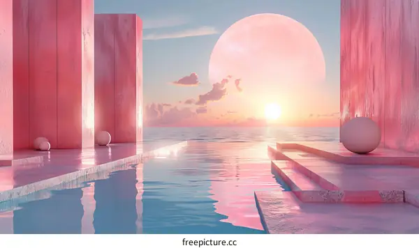 Pink Sunset over Tropical Ocean Pool