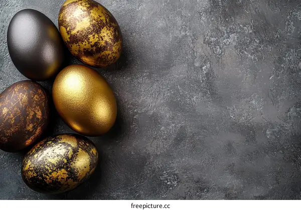 Easter Eggs Decorated on Dark Gray Background