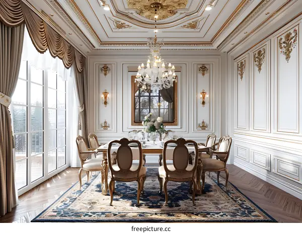 Luxury Dining Room Interior Design with Gold Accents and Chandelier