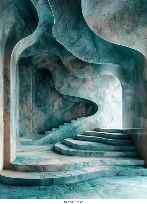 Elegant Blue and Green Marble Arch Grand Stairs