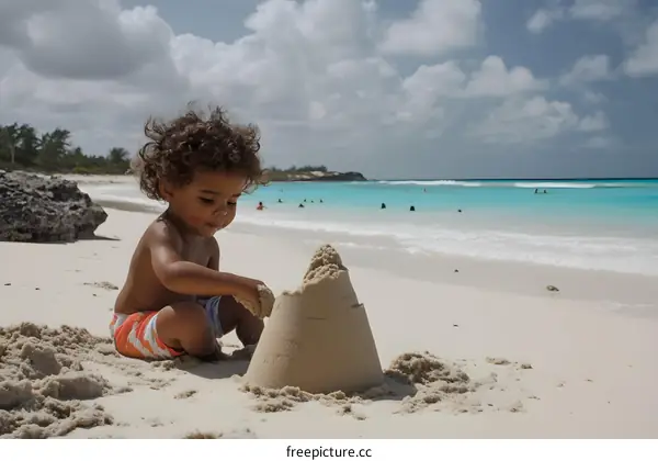 Child Building a Sandcastle on the Beach