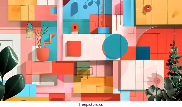 Abstract Geometric Shapes and Patterns in Colorful Tones