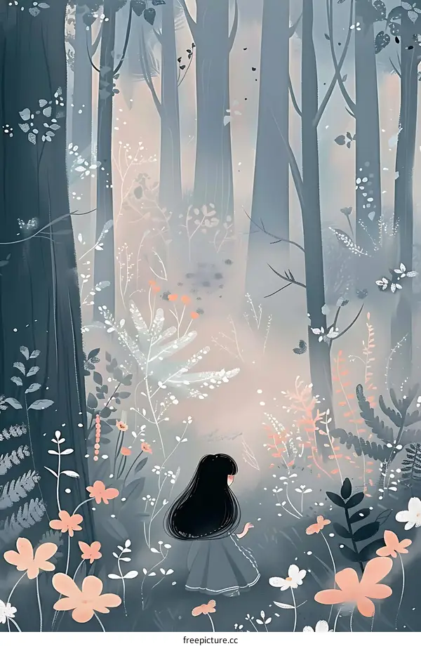 Girl in a Magical Forest Illustration