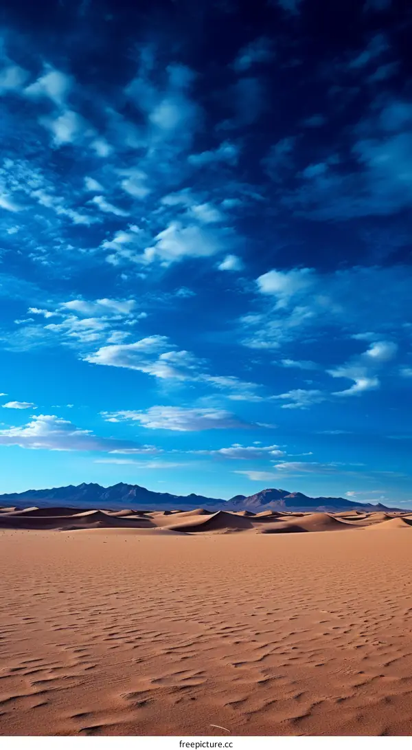 A vast expanse of sand dunes under a blue sky