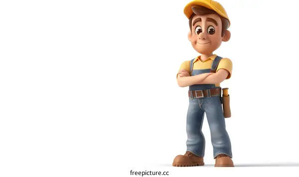 Confident Cartoon Handyman with Arms Crossed