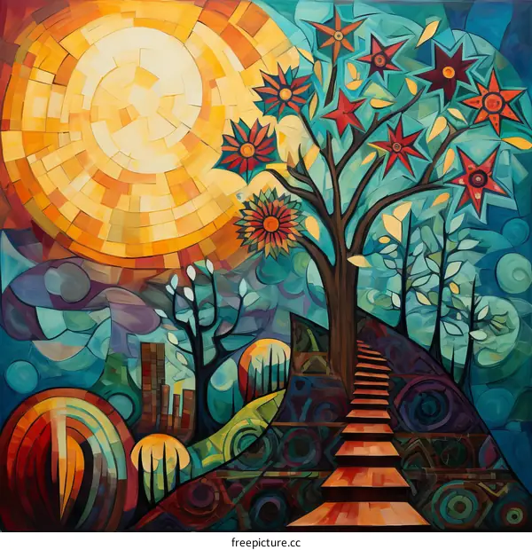 Whimsical Forest with Rainbow Stairs to Heaven