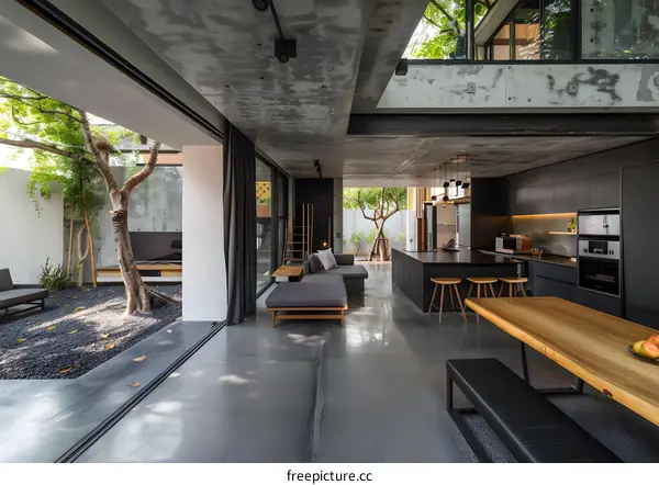 Modern Minimalist Home Interior Design With Concrete Ceiling