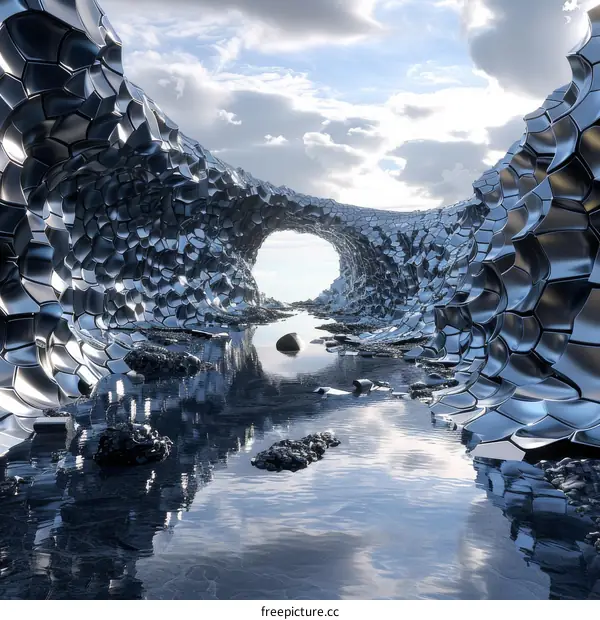 Mystical Glacial Ice Cave with Shimmering Blue Entrance