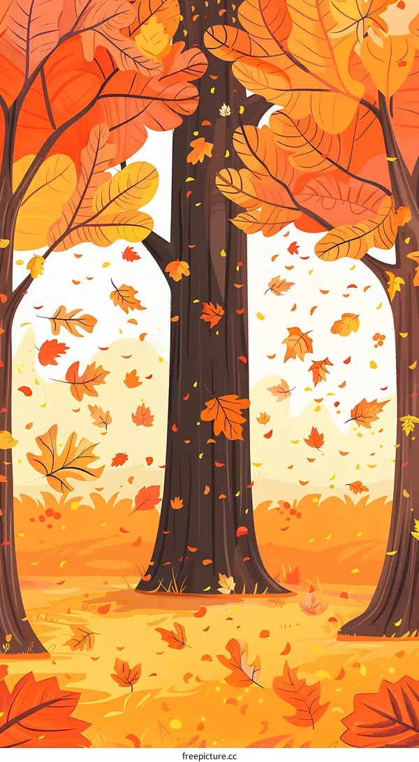 Autumn Forest Illustration with Falling Leaves