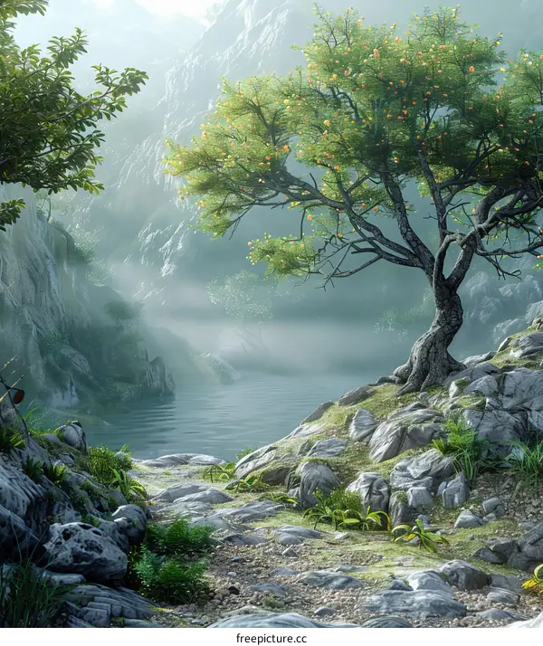 Large Tree by the Lake Fantasy Landscape