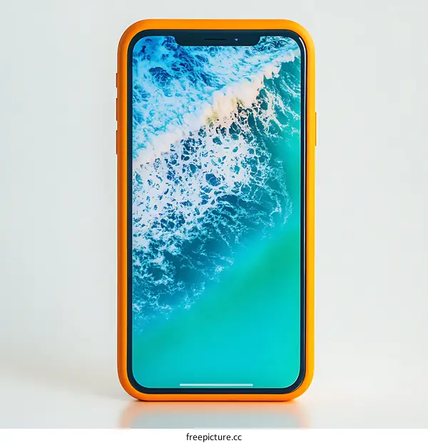 Orange Phone Case with Ocean Wave Background