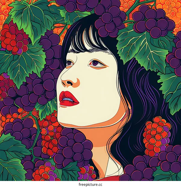 Woman with Grapes Illustration