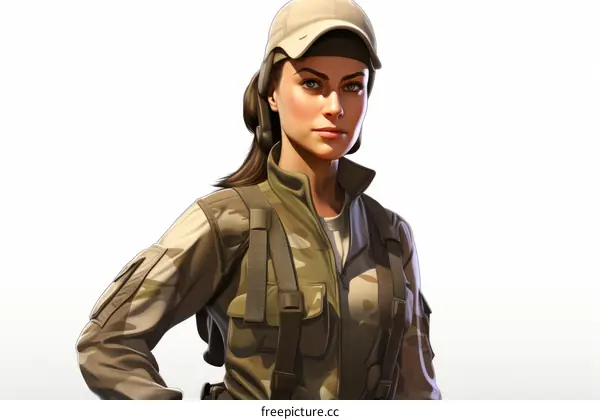 Female Soldier in Camouflage Uniform