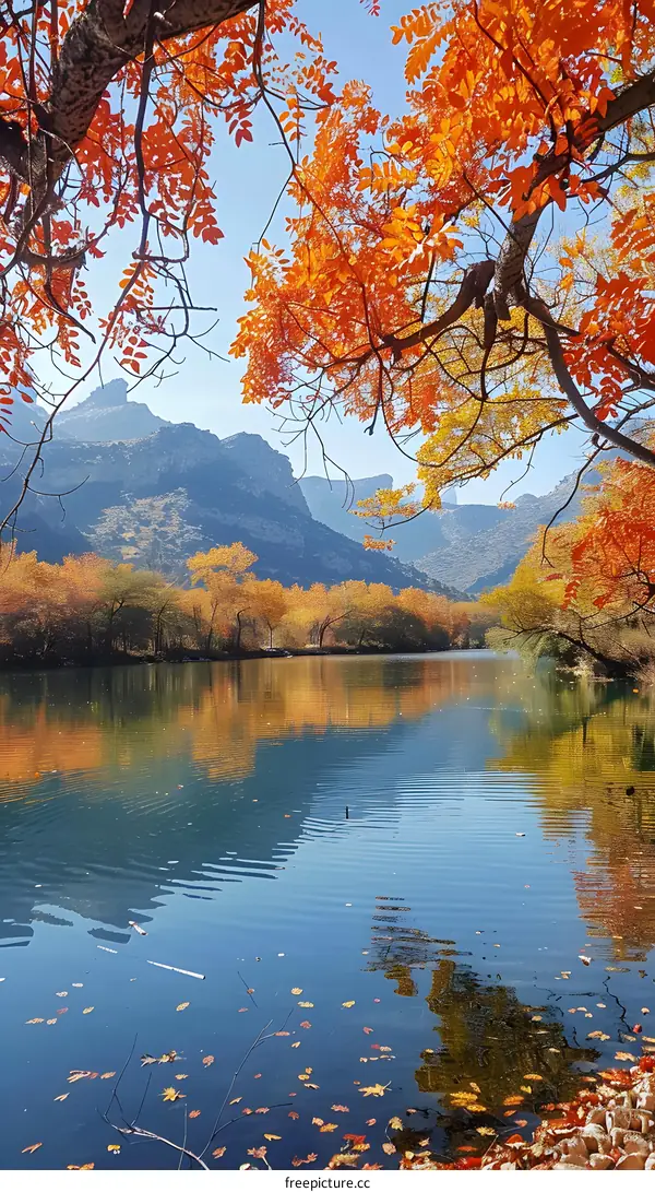 Autumn Landscape with Mountain and River