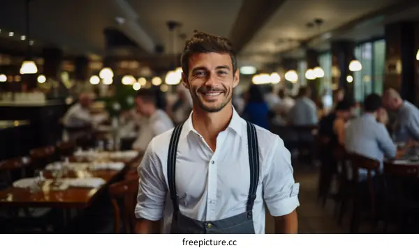 portrait of a smiling waiter in a restaurant