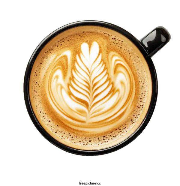 [Transparent Background PNG]Latte Art Coffee Drink in Black Mug