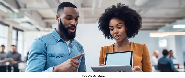 Two African American Business Professionals Discussing Ideas In Modern Office