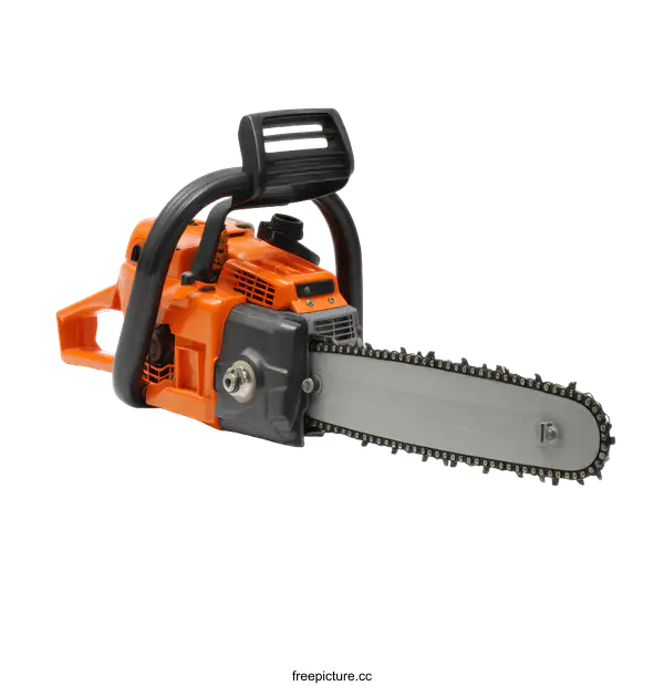 [Transparent Background PNG]Orange Chainsaw with Gray Chain on White Background