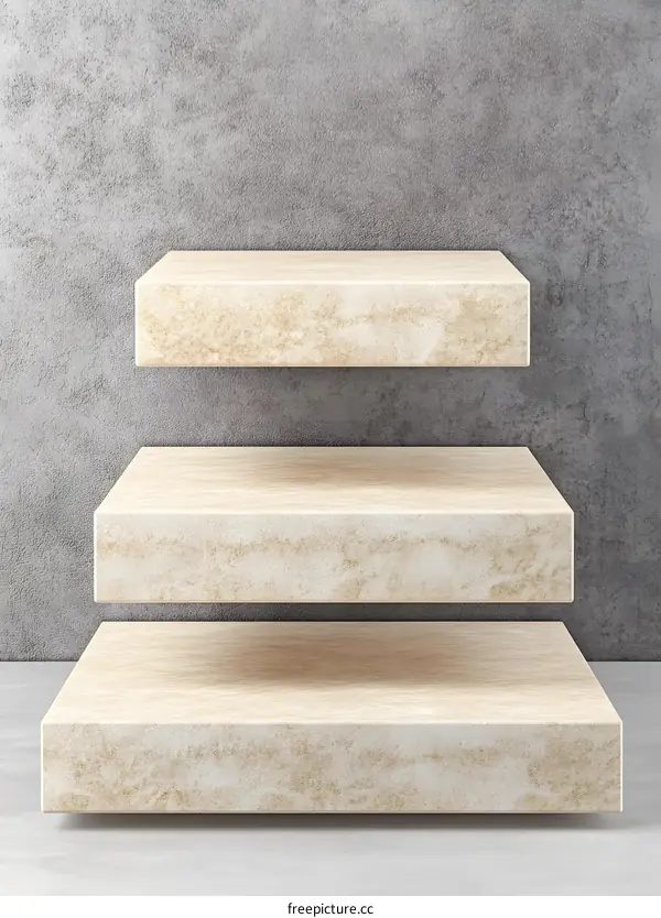 Three Wooden Shelves on Concrete Wall