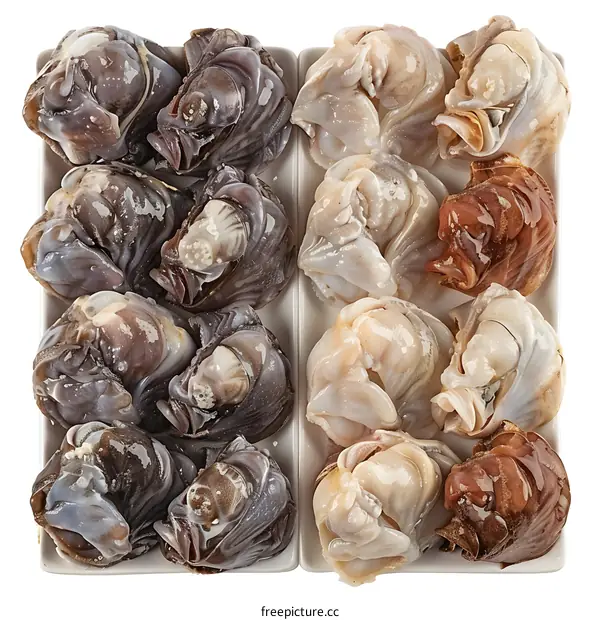 Cooked Whelk Meat on Plates