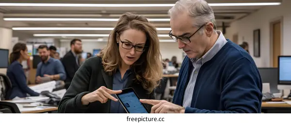 Two Colleagues Working Together in an Office