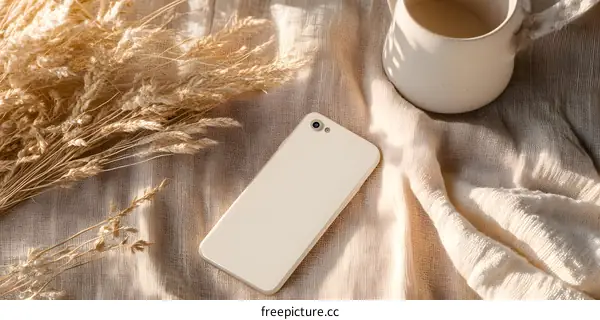 Minimalist Phone Mockup With Neutral Colors And Dried Grass