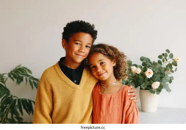 Two Children Posing Together with Love