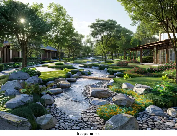 Tranquil Garden Landscape Design with Water Feature