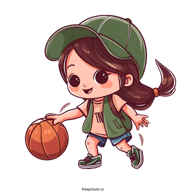 [Transparent Background PNG]Cute cartoon girl playing basketball