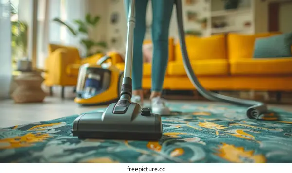 A Person Vacuuming the Floor