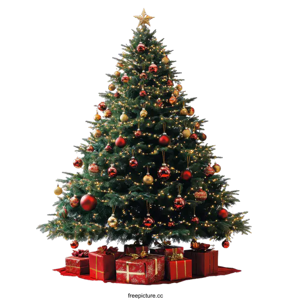[Transparent Background PNG]Christmas Tree with Gifts Isolated on White