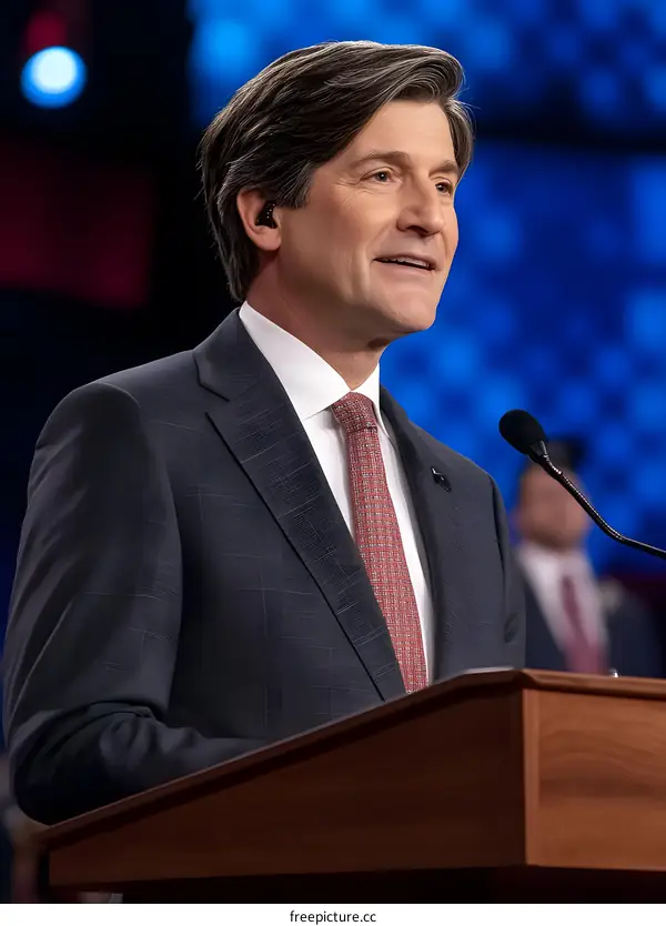 Man Speaking at Podium in Suit